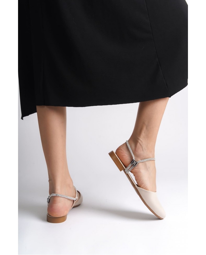 ARIANA Lastikli Ortopedik Rahat Taban Bilekten Taş Detaylı Kadın Babet Ayakkabı  CKT - Krem Somersan Giyim | Kadın, Erkek ve Çocuk Moda