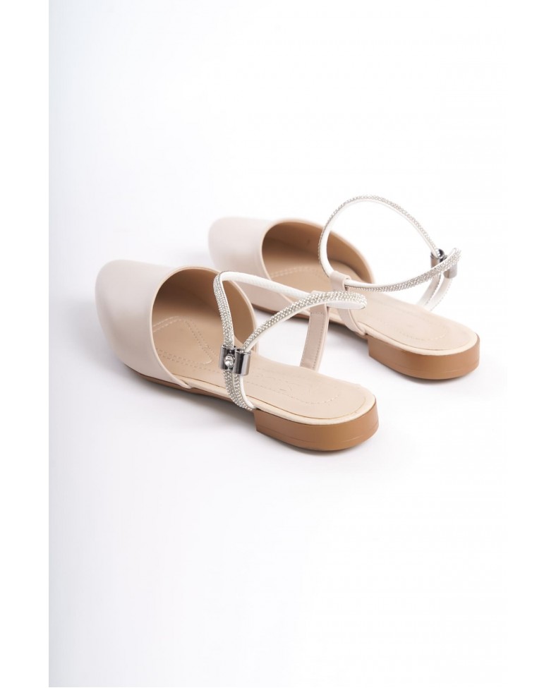 ARIANA Lastikli Ortopedik Rahat Taban Bilekten Taş Detaylı Kadın Babet Ayakkabı  CKT - Krem Somersan Giyim | Kadın, Erkek ve Çocuk Moda