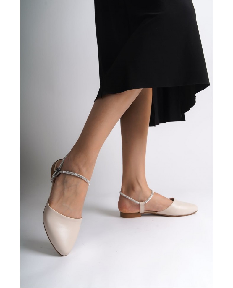 ARIANA Lastikli Ortopedik Rahat Taban Bilekten Taş Detaylı Kadın Babet Ayakkabı  CKT - Krem Somersan Giyim | Kadın, Erkek ve Çocuk Moda