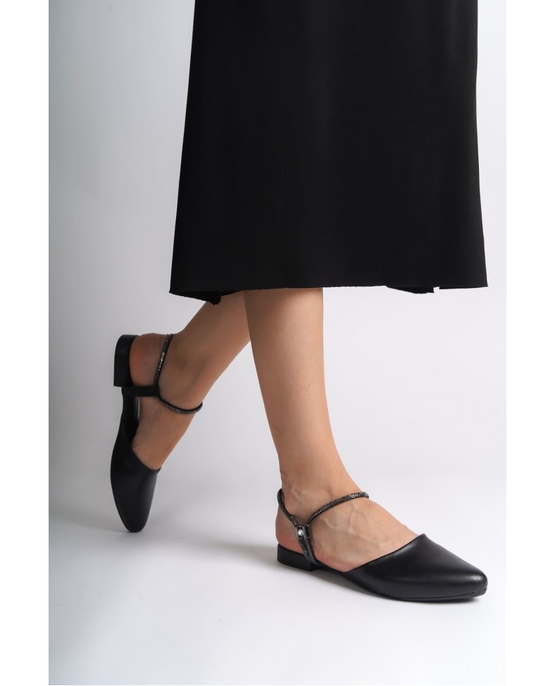 ARIANA Lastikli Ortopedik Rahat Taban Bilekten Taş Detaylı Kadın Babet Ayakkabı  CST - Siyah Somersan Giyim | Kadın, Erkek ve Çocuk Moda