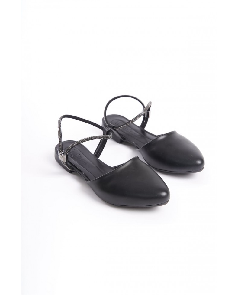 ARIANA Lastikli Ortopedik Rahat Taban Bilekten Taş Detaylı Kadın Babet Ayakkabı  CST - Siyah Somersan Giyim | Kadın, Erkek ve Çocuk Moda