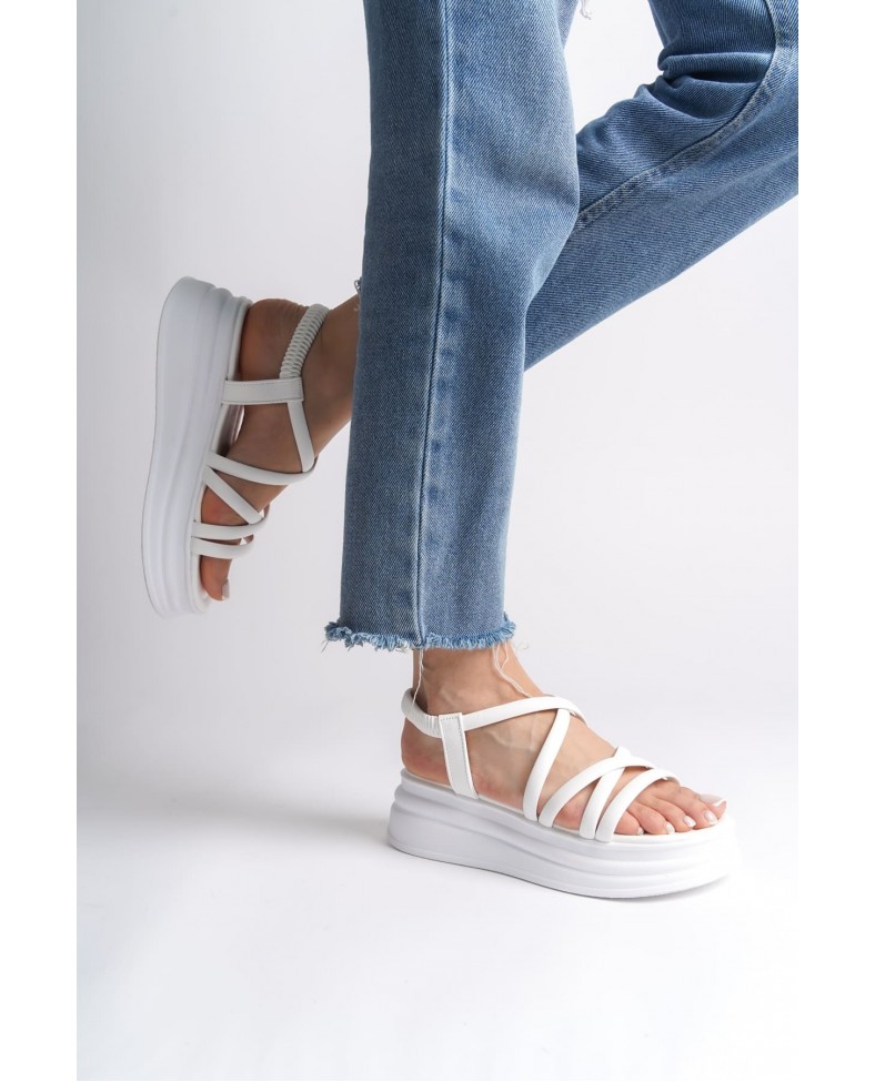 BELLA Lastikli Şerit Detaylı Ortopedik Taban Kadın Sandalet CBT - Beyaz Somersan Giyim | Kadın, Erkek ve Çocuk Moda