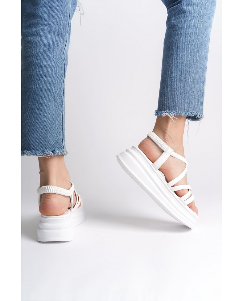 BELLA Lastikli Şerit Detaylı Ortopedik Taban Kadın Sandalet CBT - Beyaz Somersan Giyim | Kadın, Erkek ve Çocuk Moda
