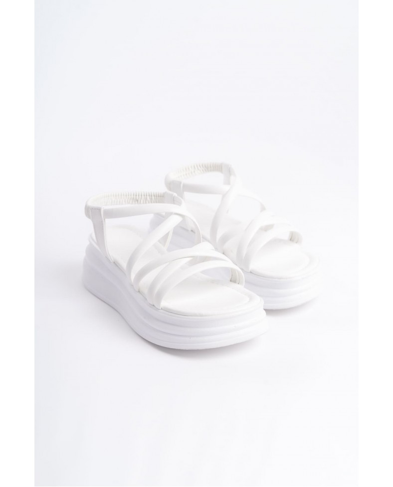 BELLA Lastikli Şerit Detaylı Ortopedik Taban Kadın Sandalet CBT - Beyaz Somersan Giyim | Kadın, Erkek ve Çocuk Moda