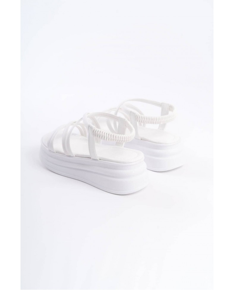 BELLA Lastikli Şerit Detaylı Ortopedik Taban Kadın Sandalet CBT - Beyaz Somersan Giyim | Kadın, Erkek ve Çocuk Moda