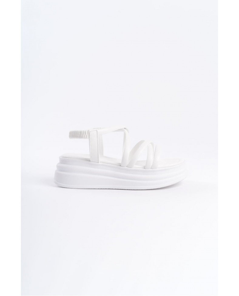 BELLA Lastikli Şerit Detaylı Ortopedik Taban Kadın Sandalet CBT - Beyaz Somersan Giyim | Kadın, Erkek ve Çocuk Moda