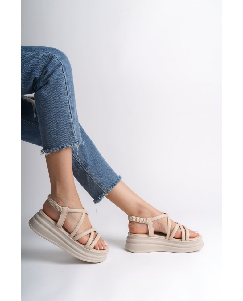 BELLA Lastikli Şerit Detaylı Ortopedik Taban Kadın Sandalet CKT - Krem Somersan Giyim | Kadın, Erkek ve Çocuk Moda