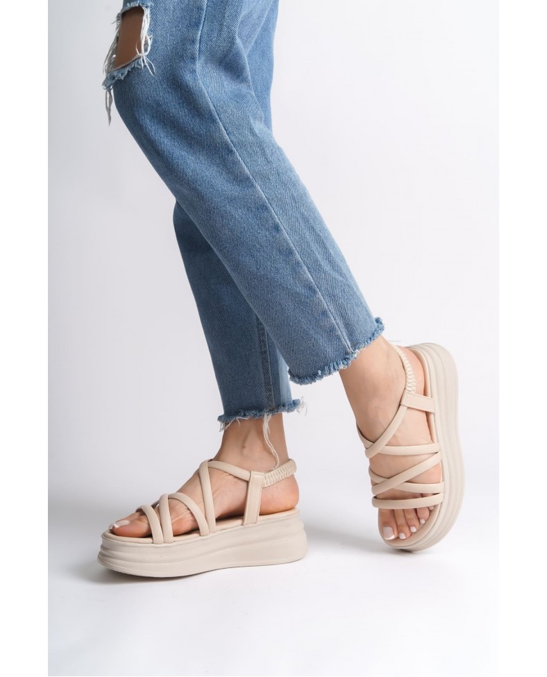 BELLA Lastikli Şerit Detaylı Ortopedik Taban Kadın Sandalet CKT - Krem Somersan Giyim | Kadın, Erkek ve Çocuk Moda