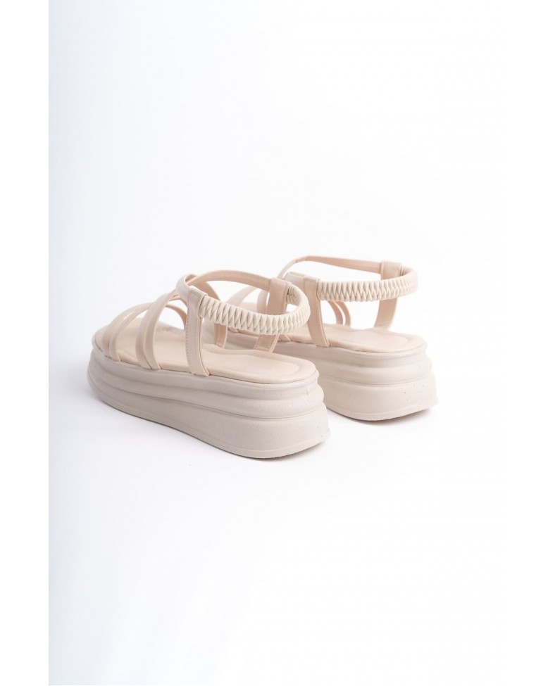 BELLA Lastikli Şerit Detaylı Ortopedik Taban Kadın Sandalet CKT - Krem Somersan Giyim | Kadın, Erkek ve Çocuk Moda