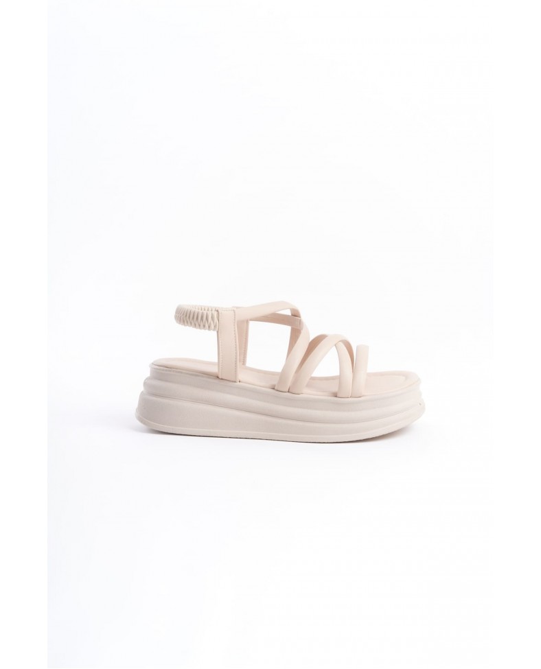 BELLA Lastikli Şerit Detaylı Ortopedik Taban Kadın Sandalet CKT - Krem Somersan Giyim | Kadın, Erkek ve Çocuk Moda