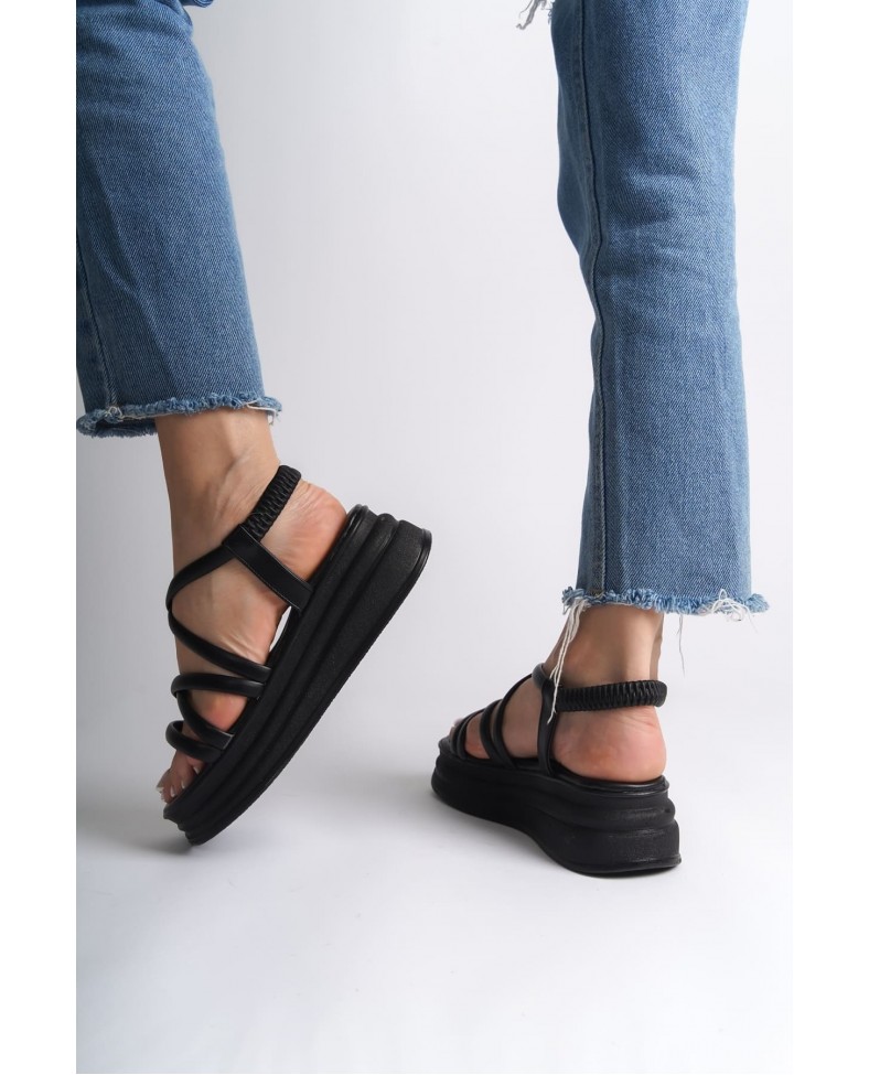 BELLA Lastikli Şerit Detaylı Ortopedik Taban Kadın Sandalet CST - Siyah Somersan Giyim | Kadın, Erkek ve Çocuk Moda