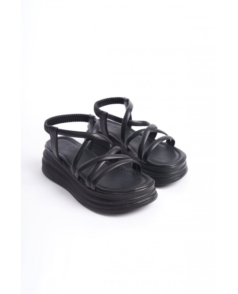 BELLA Lastikli Şerit Detaylı Ortopedik Taban Kadın Sandalet CST - Siyah Somersan Giyim | Kadın, Erkek ve Çocuk Moda