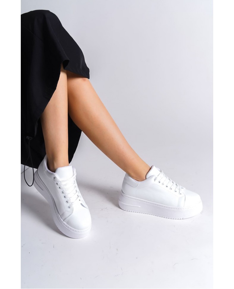 BIANA Bağcıklı Ortopedik Taban Kadın Sneaker Spor Ayakkabı  CBT - Beyaz