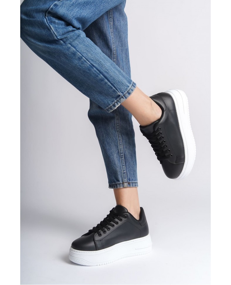 BIANA Bağcıklı Ortopedik Taban Kadın Sneaker Spor Ayakkabı  CBT - Siyah Somersan Giyim | Kadın, Erkek ve Çocuk Moda