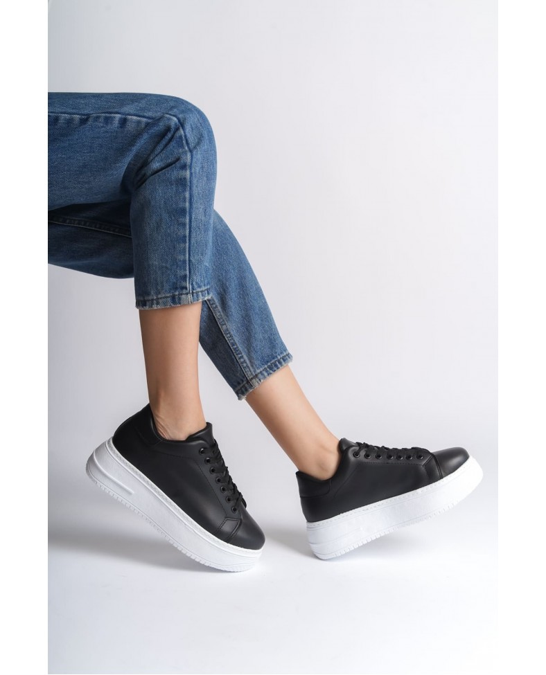 BIANA Bağcıklı Ortopedik Taban Kadın Sneaker Spor Ayakkabı  CBT - Siyah Somersan Giyim | Kadın, Erkek ve Çocuk Moda
