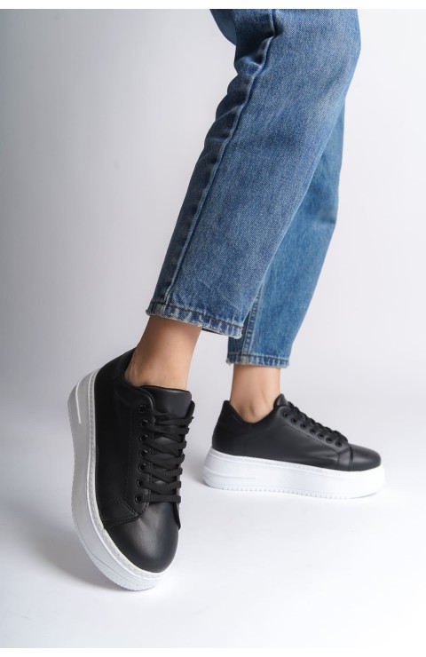 BIANA Bağcıklı Ortopedik Taban Kadın Sneaker Spor Ayakkabı  CBT - Siyah