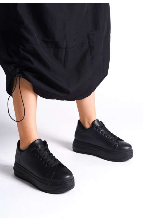 BIANA Bağcıklı Ortopedik Taban Kadın Sneaker Spor Ayakkabı CST - Siyah