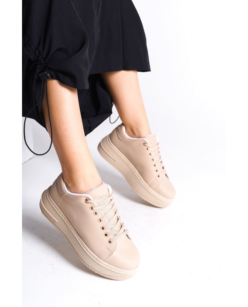 BIANA Bağcıklı Ortopedik Taban Kadın Sneaker Spor Ayakkabı CTT - Ten