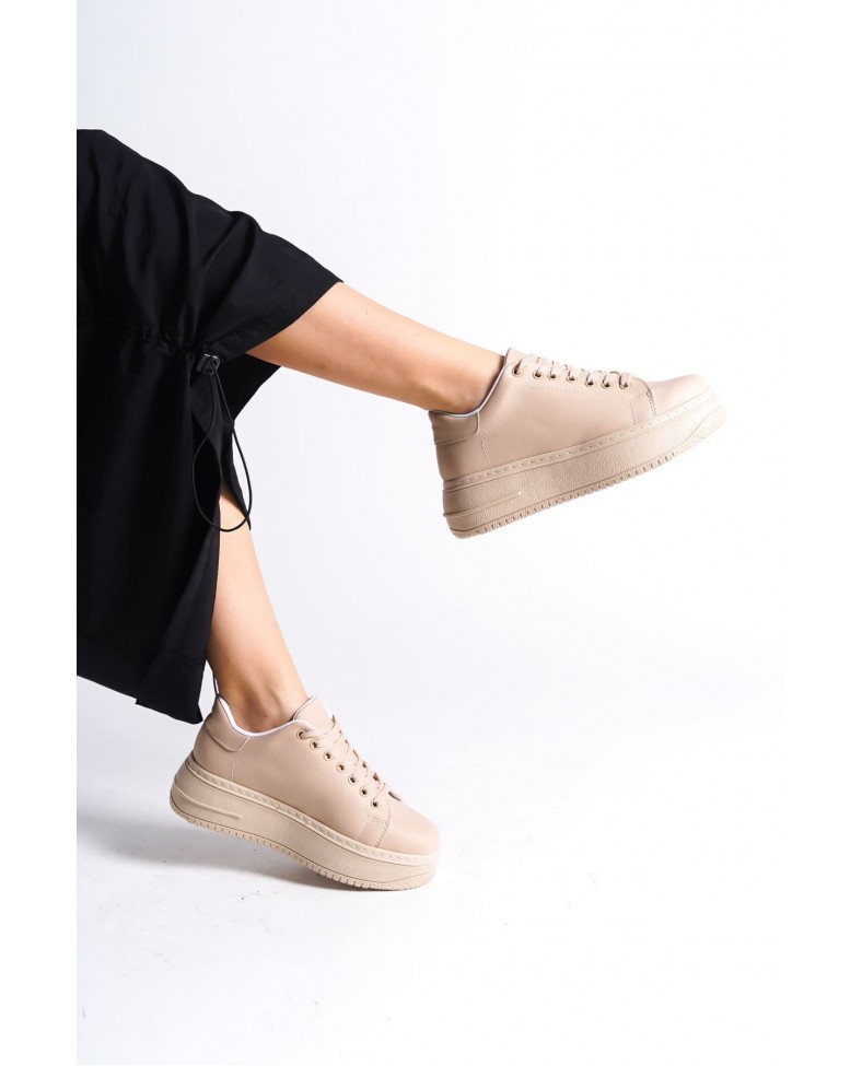 BIANA Bağcıklı Ortopedik Taban Kadın Sneaker Spor Ayakkabı CTT - Ten