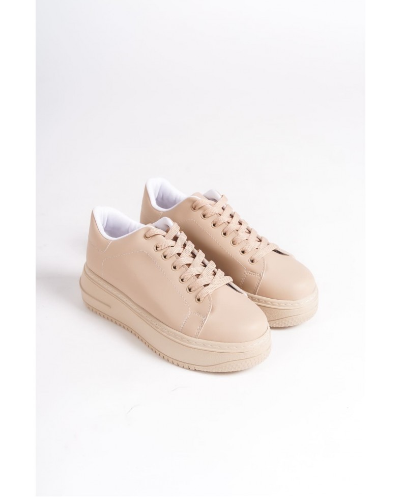 BIANA Bağcıklı Ortopedik Taban Kadın Sneaker Spor Ayakkabı CTT - Ten
