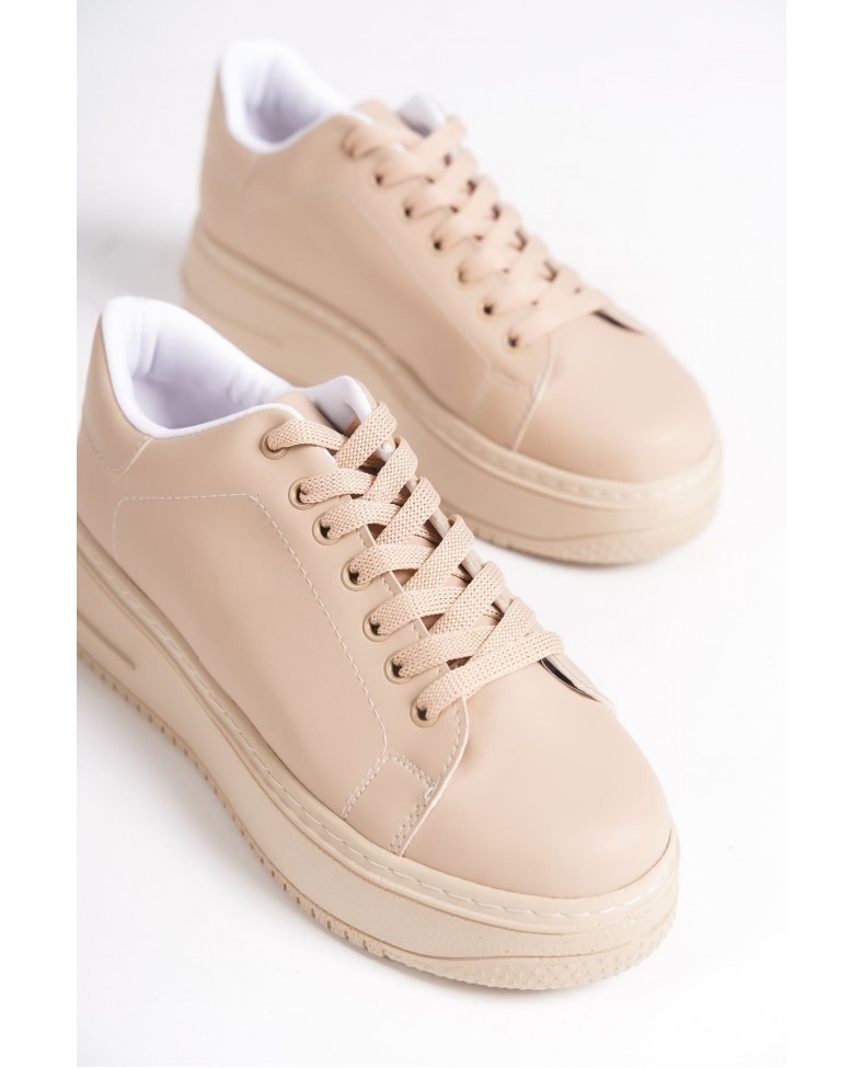 BIANA Bağcıklı Ortopedik Taban Kadın Sneaker Spor Ayakkabı CTT - Ten