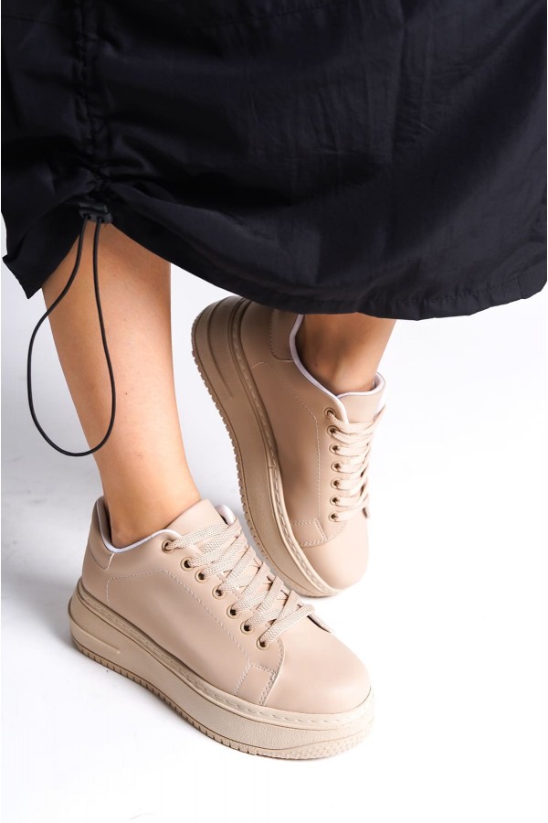 BIANA Bağcıklı Ortopedik Taban Kadın Sneaker Spor Ayakkabı CTT - Ten