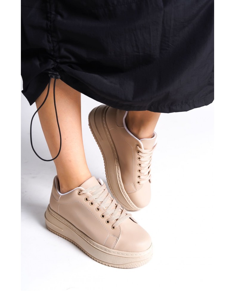 BIANA Bağcıklı Ortopedik Taban Kadın Sneaker Spor Ayakkabı CTT - Ten