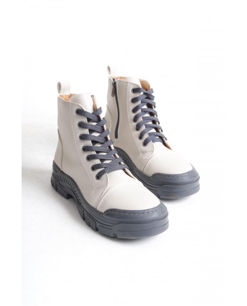 BLOOM Bağcıklı Fermuarlı Ortopedik Taban Kadın Bot  CGT - Krem