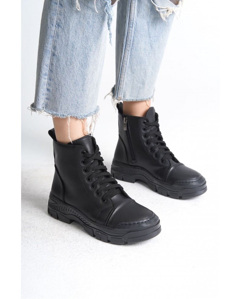 BLOOM Bağcıklı Fermuarlı Ortopedik Taban Kadın Bot CST - Siyah Somersan Giyim | Kadın, Erkek ve Çocuk Moda