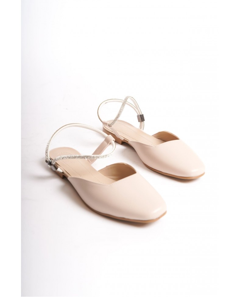 CAROLINE Lastikli Ortopedik Rahat Taban Bilekten Taş Detaylı Kadın Babet Ayakkabı  CKT - Krem Somersan Giyim | Kadın, Erkek ve Çocuk Moda