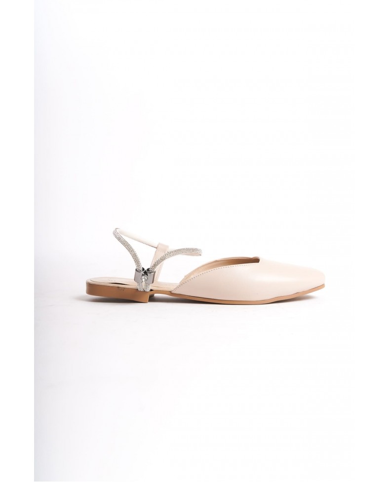 CAROLINE Lastikli Ortopedik Rahat Taban Bilekten Taş Detaylı Kadın Babet Ayakkabı  CKT - Krem Somersan Giyim | Kadın, Erkek ve Çocuk Moda