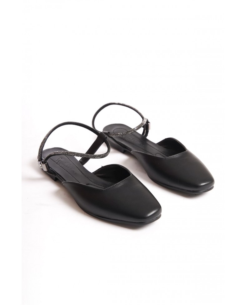 CAROLINE Lastikli Ortopedik Rahat Taban Bilekten Taş Detaylı Kadın Babet Ayakkabı  CST - Siyah Somersan Giyim | Kadın, Erkek ve Çocuk Moda