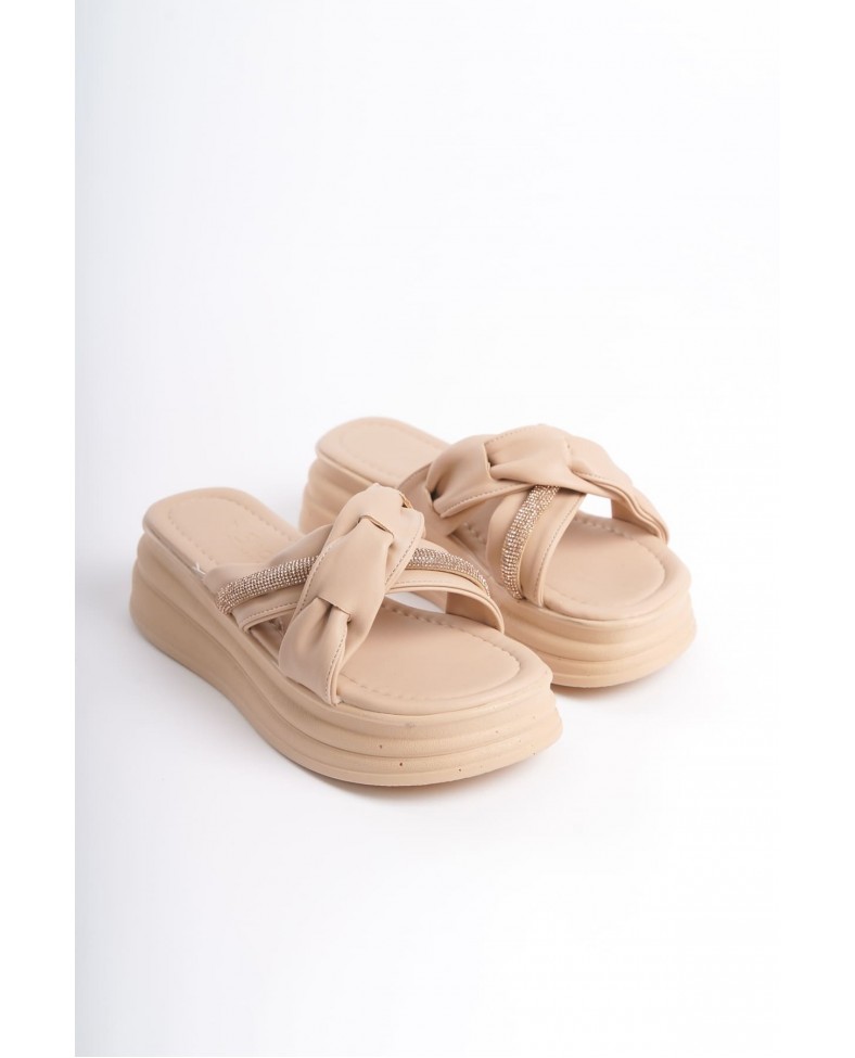 CLARA Düz Topuklu Kurdele Desenli Taşlı Kalın ve Ortopedik Taban Kadın Terlik  CTT - Ten Somersan Giyim | Kadın, Erkek ve Çocuk Moda