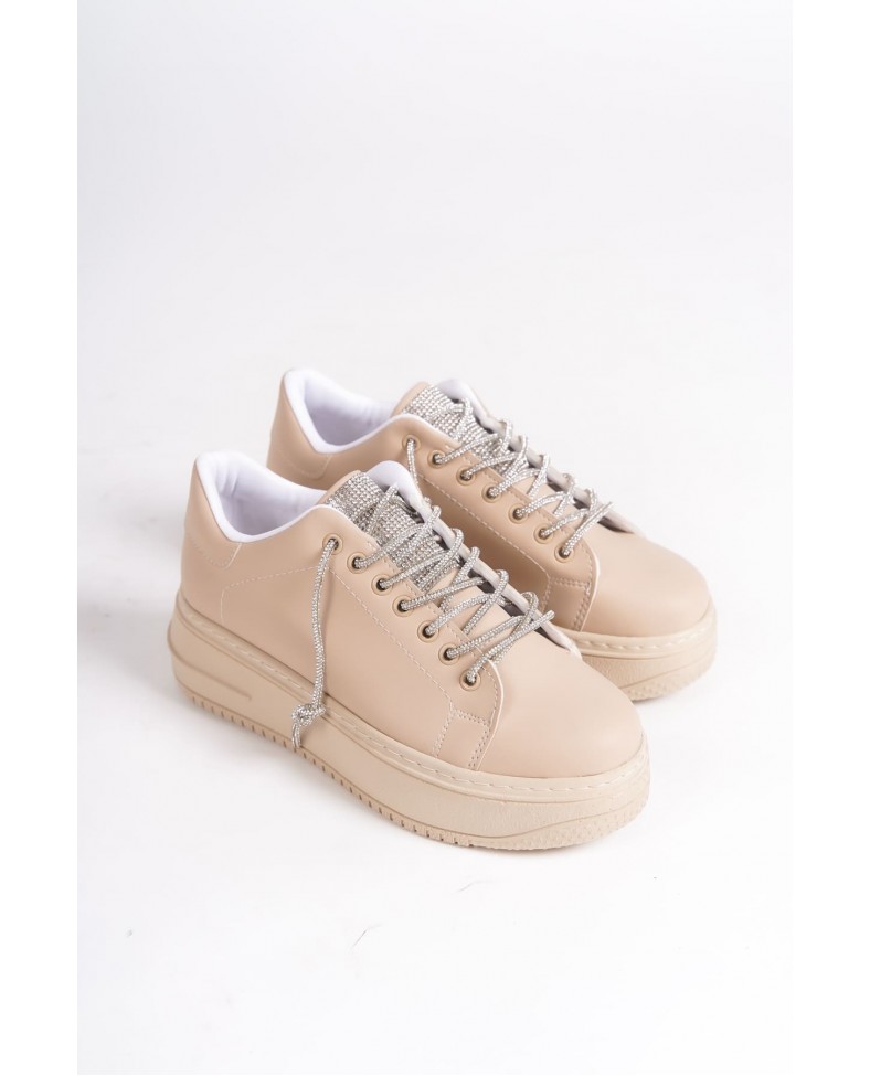 DELLA Bağcıklı Ortopedik Taban Taşlı Kadın Sneaker Spor Ayakkabı CTT - Ten Somersan Giyim | Kadın, Erkek ve Çocuk Moda