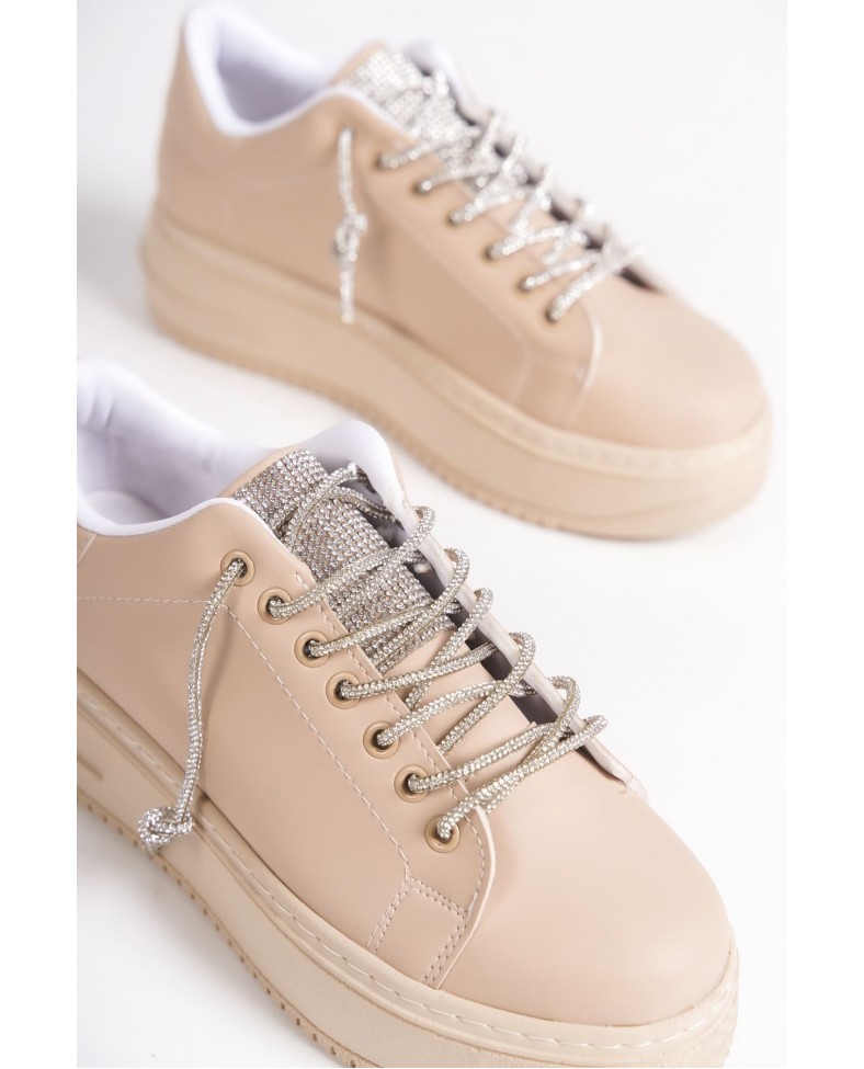 DELLA Bağcıklı Ortopedik Taban Taşlı Kadın Sneaker Spor Ayakkabı CTT - Ten Somersan Giyim | Kadın, Erkek ve Çocuk Moda