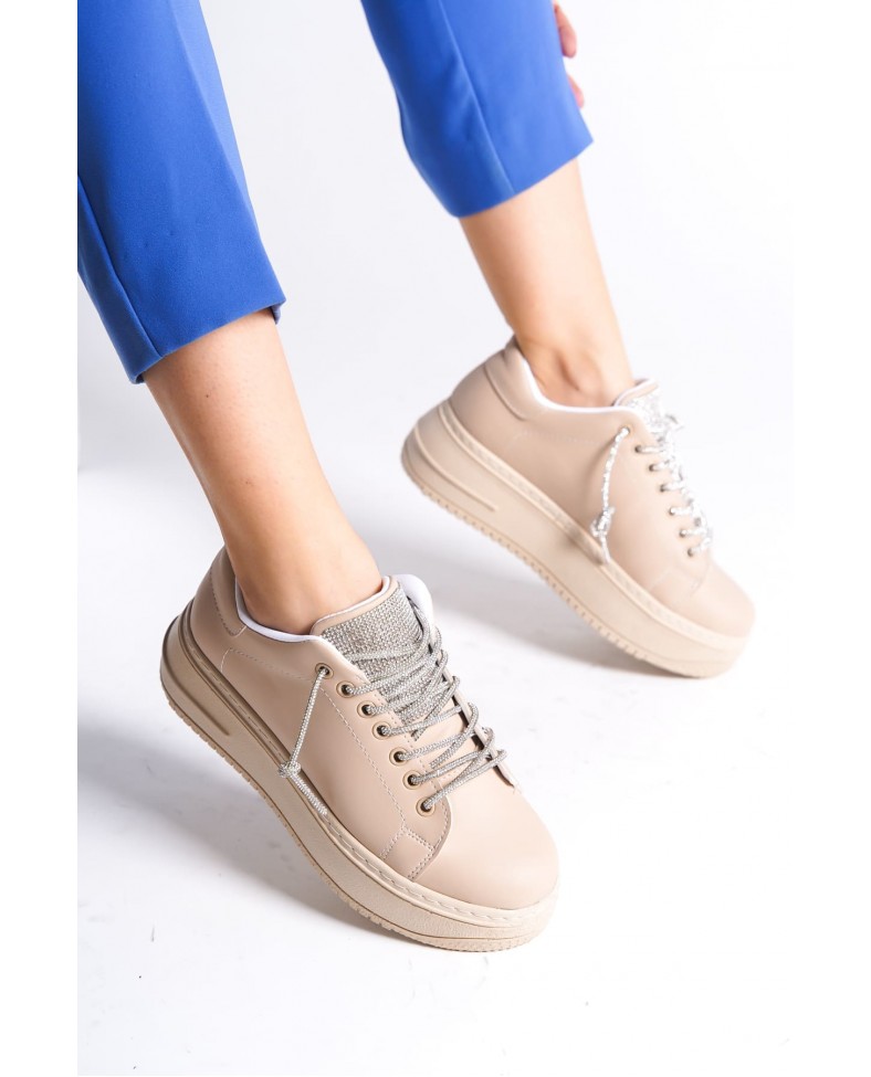 DELLA Bağcıklı Ortopedik Taban Taşlı Kadın Sneaker Spor Ayakkabı CTT - Ten Somersan Giyim | Kadın, Erkek ve Çocuk Moda