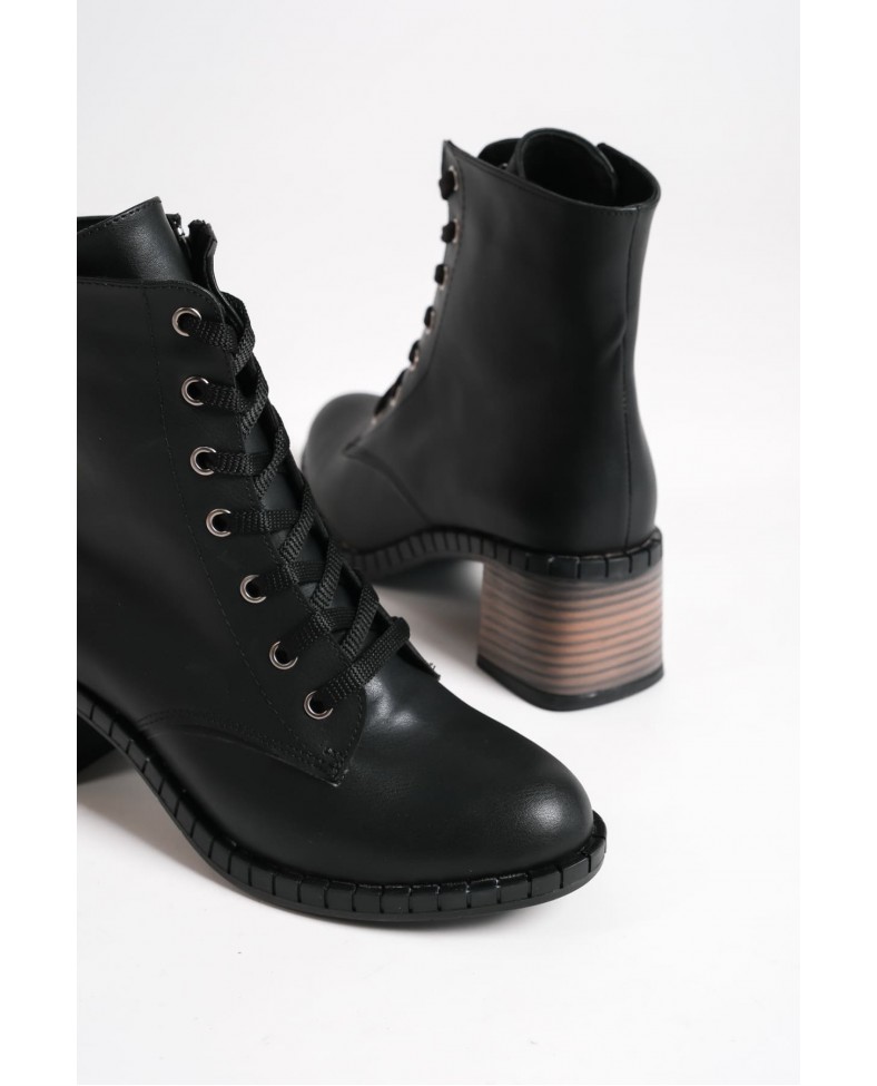 DIANA Bağcıklı Fermuarlı Ortopedik Taban Topuklu Kadın Bot CST - Siyah Somersan Giyim | Kadın, Erkek ve Çocuk Moda