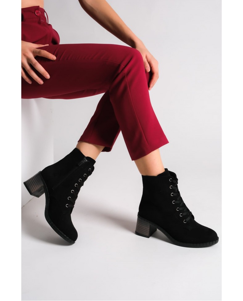 DIANA Bağcıklı Fermuarlı Ortopedik Taban Topuklu Süet Kadın Bot  SST - Siyah Somersan Giyim | Kadın, Erkek ve Çocuk Moda