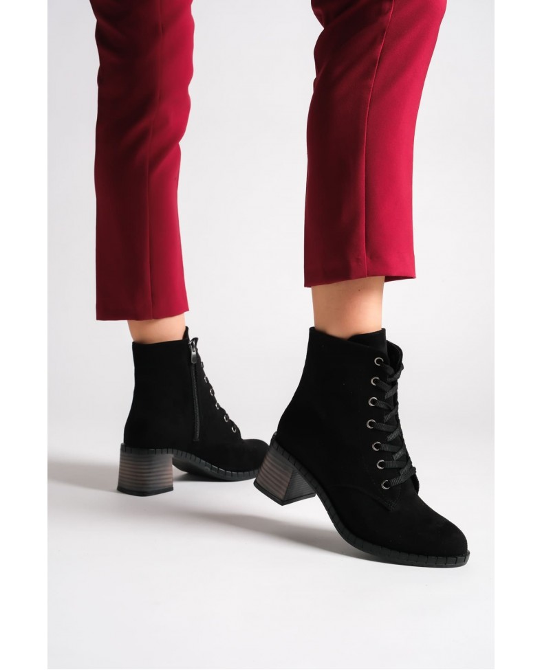 DIANA Bağcıklı Fermuarlı Ortopedik Taban Topuklu Süet Kadın Bot  SST - Siyah Somersan Giyim | Kadın, Erkek ve Çocuk Moda