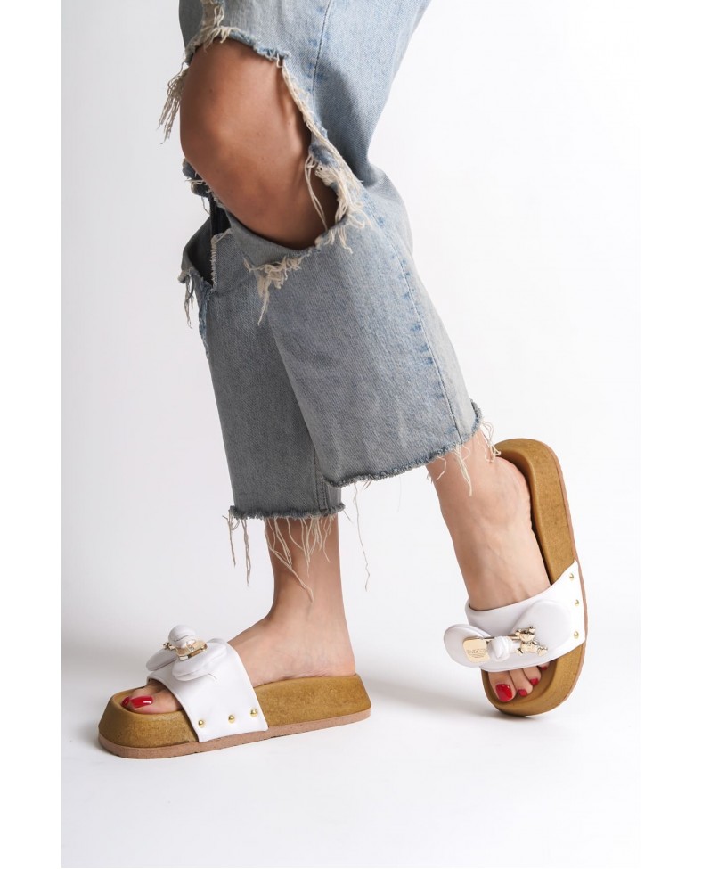 DILA Kalın ve Ortopedik Taban Ayıcıklı Saten Kadın Terlik  SKT - Beyaz Somersan Giyim | Kadın, Erkek ve Çocuk Moda