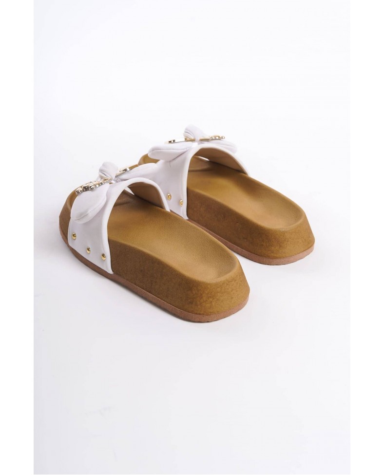 DILA Kalın ve Ortopedik Taban Ayıcıklı Saten Kadın Terlik  SKT - Beyaz Somersan Giyim | Kadın, Erkek ve Çocuk Moda