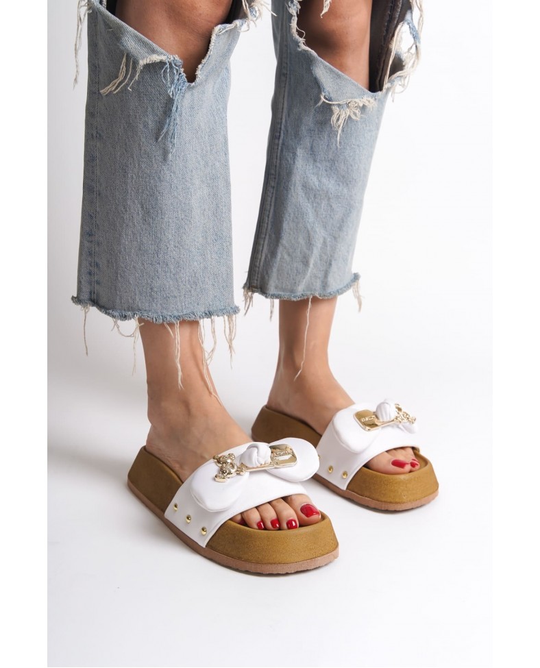 DILA Kalın ve Ortopedik Taban Ayıcıklı Saten Kadın Terlik  SKT - Beyaz Somersan Giyim | Kadın, Erkek ve Çocuk Moda