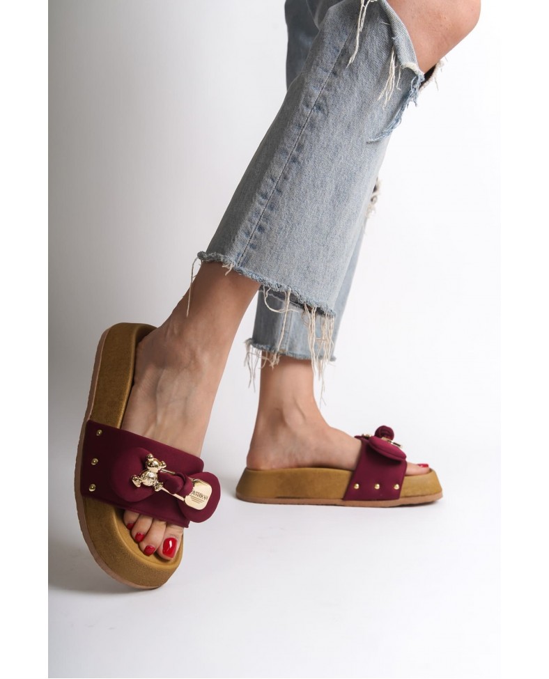 DILA Kalın ve Ortopedik Taban Ayıcıklı Saten Kadın Terlik  SKT - Bordo Somersan Giyim | Kadın, Erkek ve Çocuk Moda