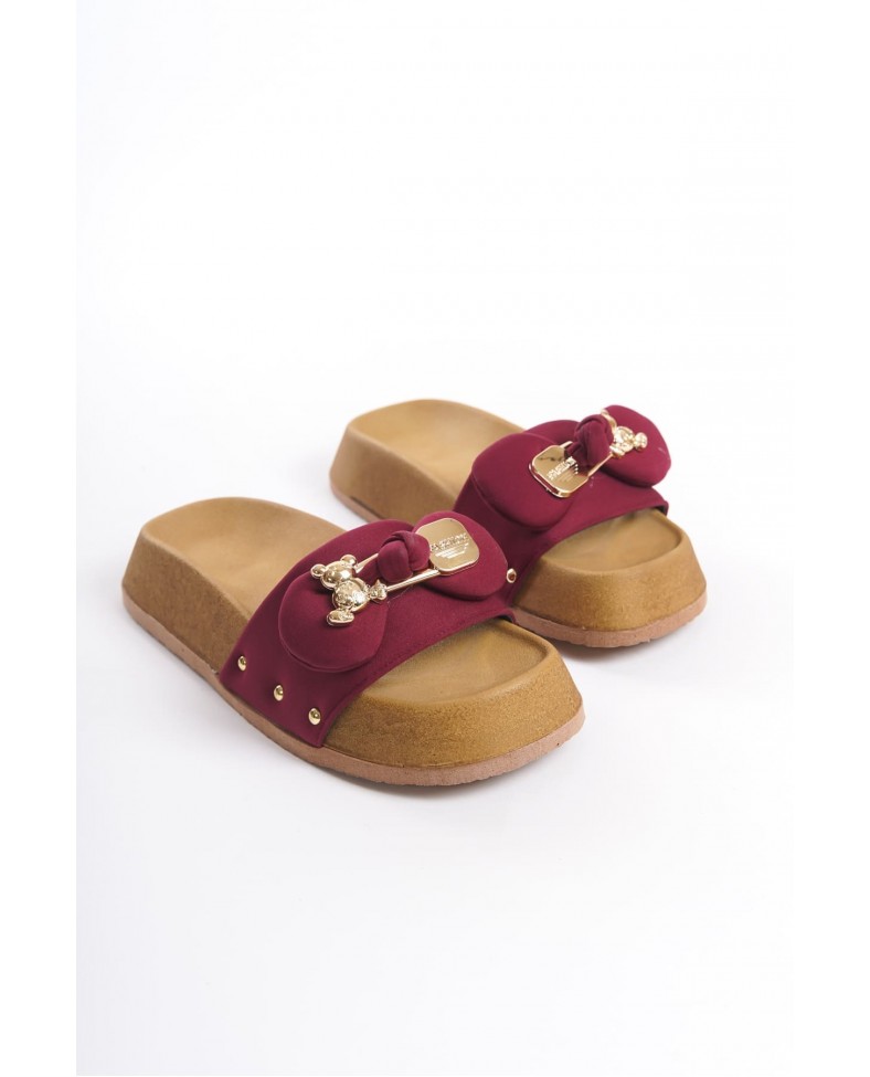 DILA Kalın ve Ortopedik Taban Ayıcıklı Saten Kadın Terlik  SKT - Bordo Somersan Giyim | Kadın, Erkek ve Çocuk Moda