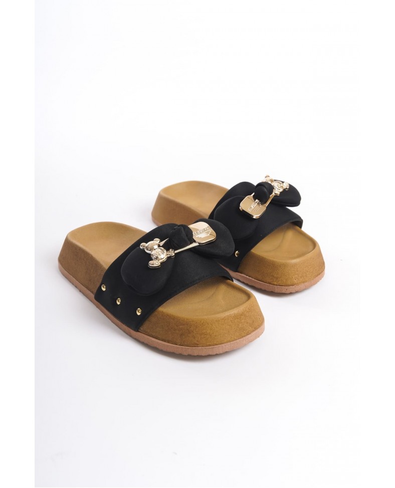 DILA Kalın ve Ortopedik Taban Ayıcıklı Saten Kadın Terlik  SKT - Siyah Somersan Giyim | Kadın, Erkek ve Çocuk Moda