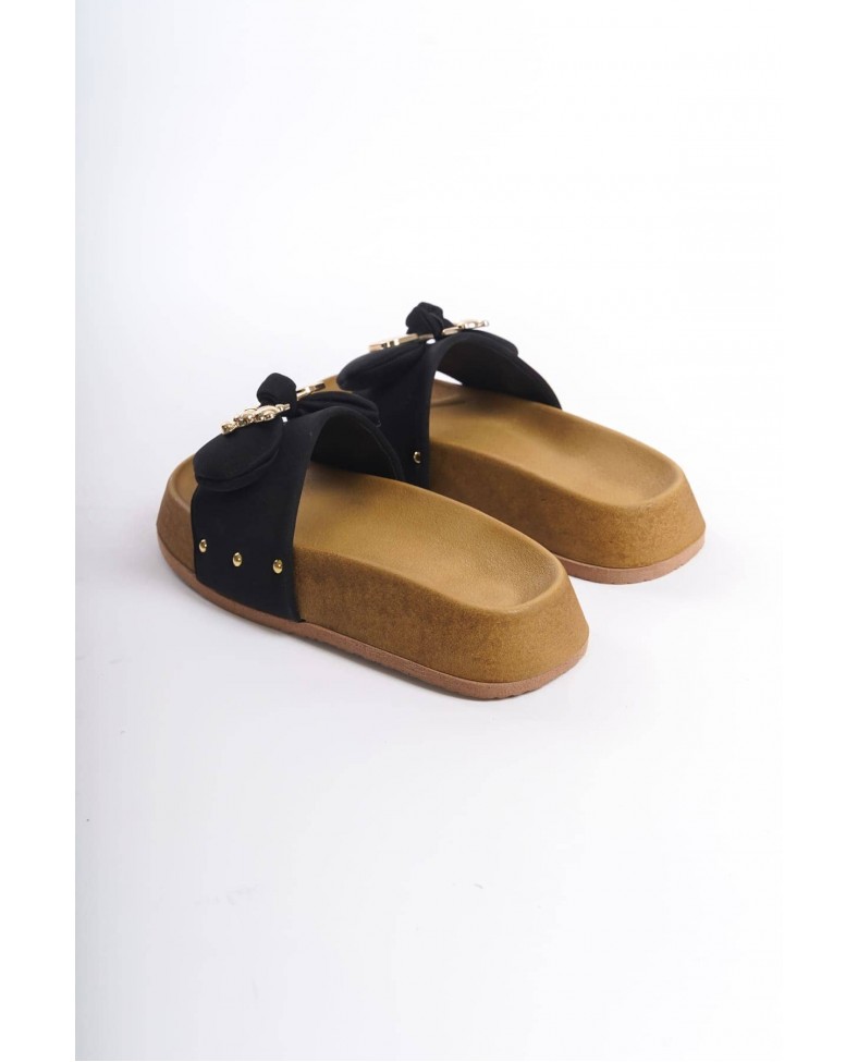 DILA Kalın ve Ortopedik Taban Ayıcıklı Saten Kadın Terlik  SKT - Siyah Somersan Giyim | Kadın, Erkek ve Çocuk Moda