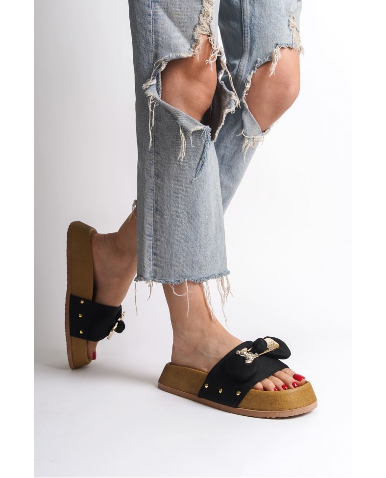 DILA Kalın ve Ortopedik Taban Ayıcıklı Saten Kadın Terlik  SKT - Siyah Somersan Giyim | Kadın, Erkek ve Çocuk Moda