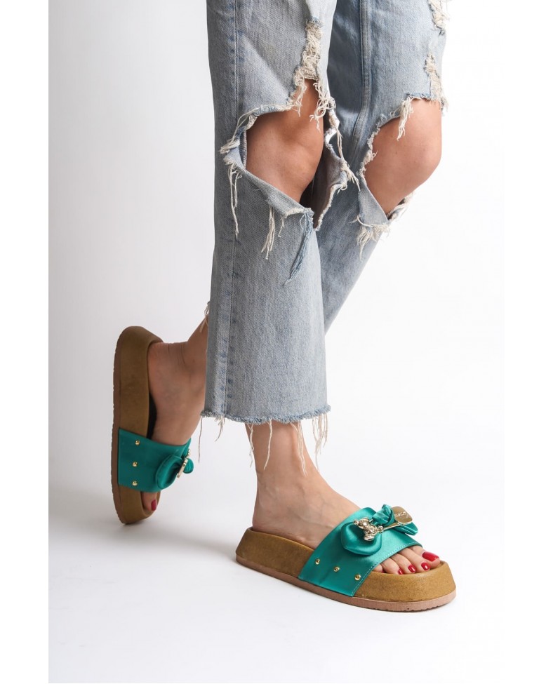 DILA Kalın ve Ortopedik Taban Ayıcıklı Saten Kadın Terlik  SKT - Yeşil Somersan Giyim | Kadın, Erkek ve Çocuk Moda