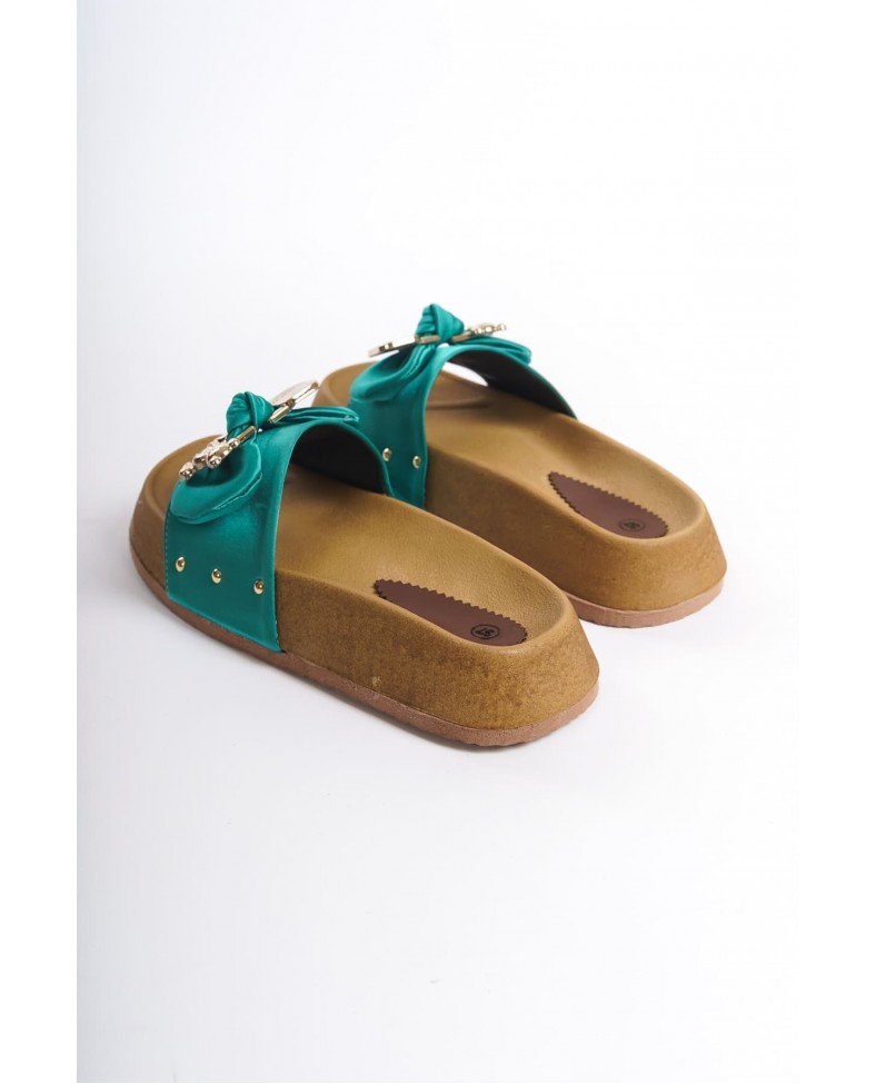 DILA Kalın ve Ortopedik Taban Ayıcıklı Saten Kadın Terlik  SKT - Yeşil Somersan Giyim | Kadın, Erkek ve Çocuk Moda