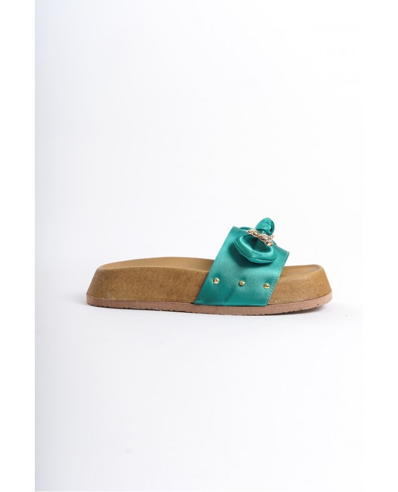 DILA Kalın ve Ortopedik Taban Ayıcıklı Saten Kadın Terlik  SKT - Yeşil Somersan Giyim | Kadın, Erkek ve Çocuk Moda